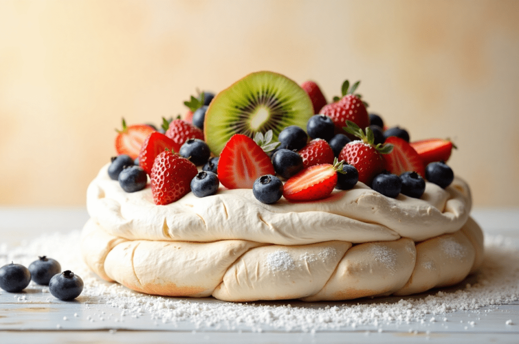 A picture of Pavlova with Fresh Fruits known for Gulten-free desserts 