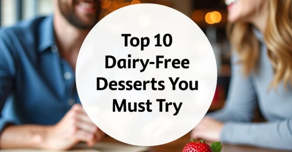 A picture with two people on background and center text displaying - Top 10 Best Dairy-Free Desserts You Must Try
