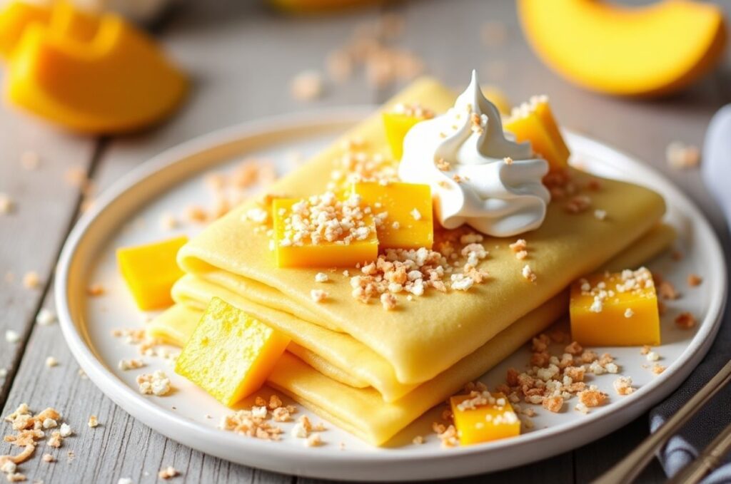 10 Best Spring Desserts in Australia 4 A picture of Mango & Coconut Crêpes as best spring desserts in Australia