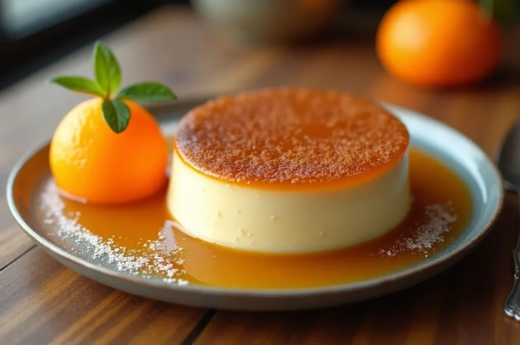 10 Iconic Aussie Desserts You’ll Only Find in Australia 5 A picture of Crème Caramel with Mandarin Sorbet as Iconic Desserts in Australia
