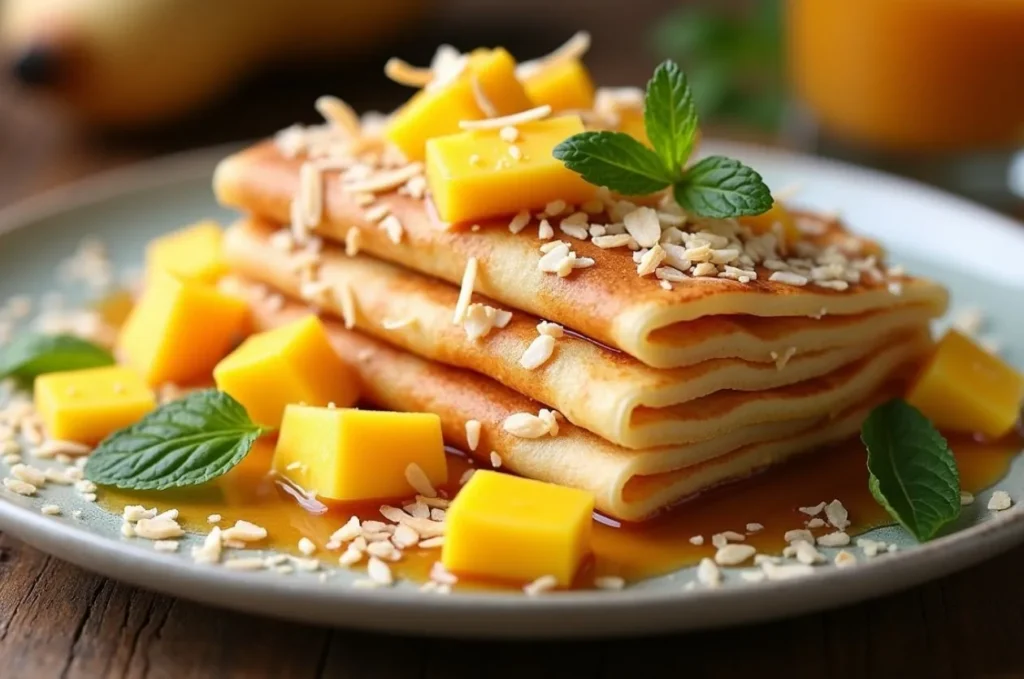 10 Iconic Aussie Desserts You’ll Only Find in Australia 7 A picture of Mango & Coconut Crêpes as one of mango and coconut that instantly evokes sunny Aussie vibes