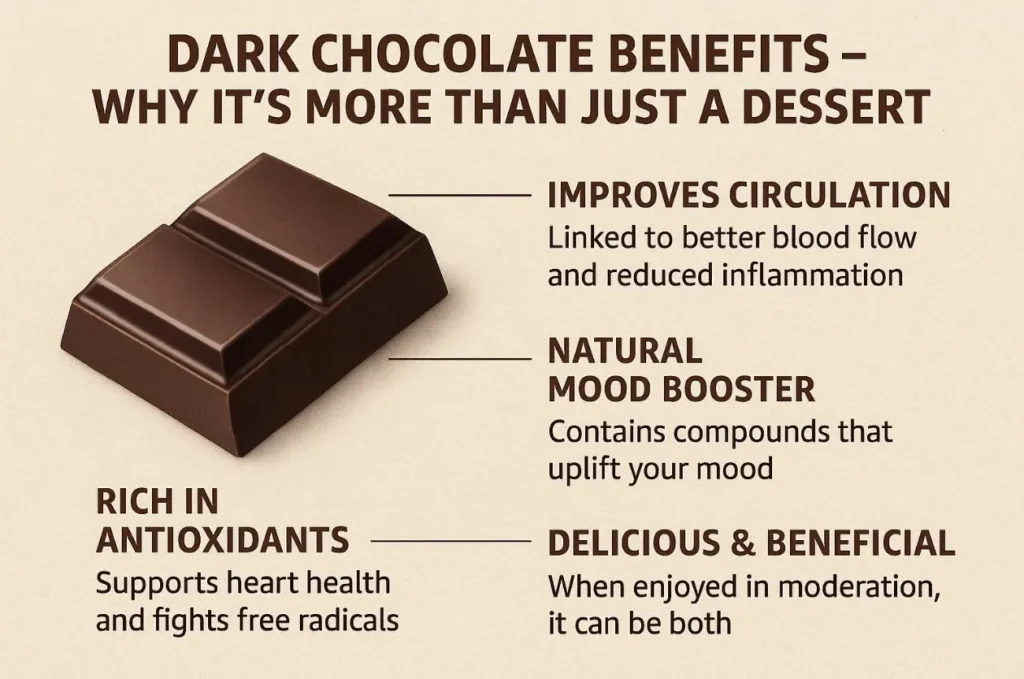 Chocolate and Dark Chocolate - Sweet Choices 1 A infographic image representating Dark Chocolate Benefits