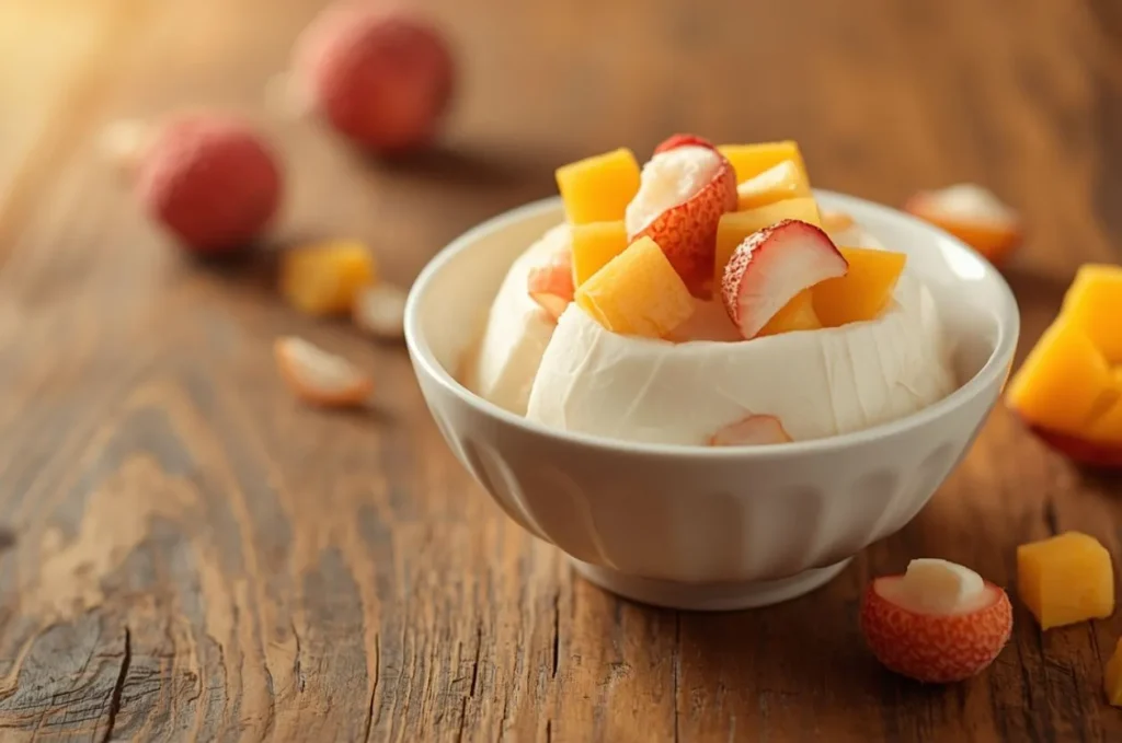 Coconut Pudding with Lychee & Mango 